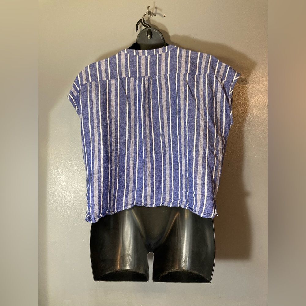 Coastal Comfort Striped Denim Blue and White Blouse - Picture 4 of 5